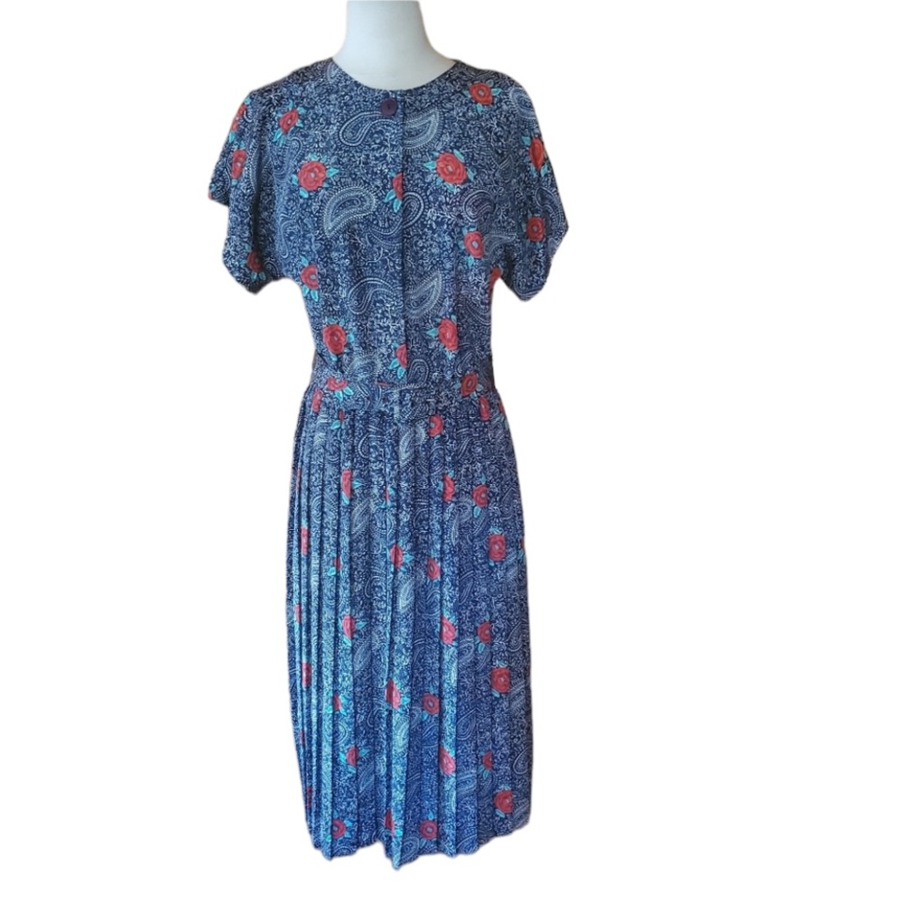 1970s Meryl Fashions Ltd Navy, White & Red Rose‎ Ca